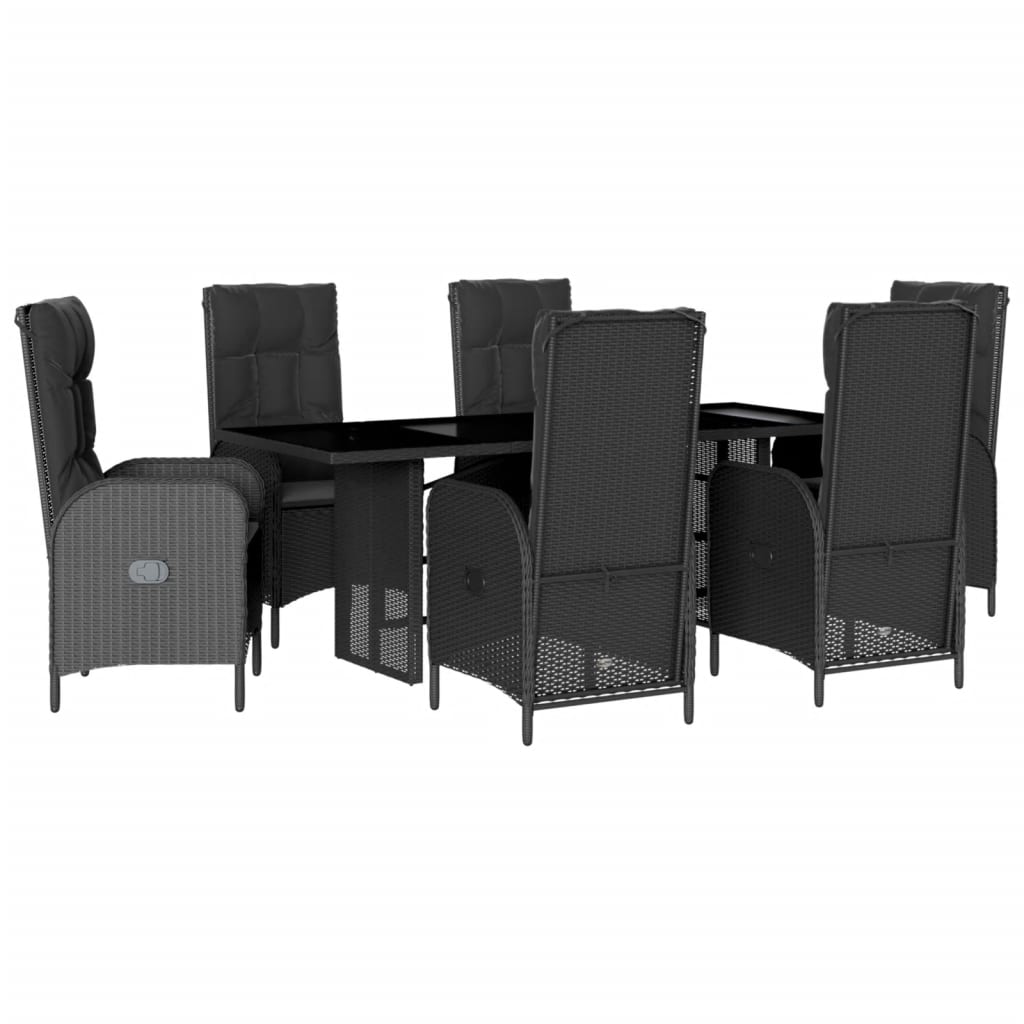 Set da Pranzo da Giardino 7 pz Nero con Cuscini in Polyrattan 3213524