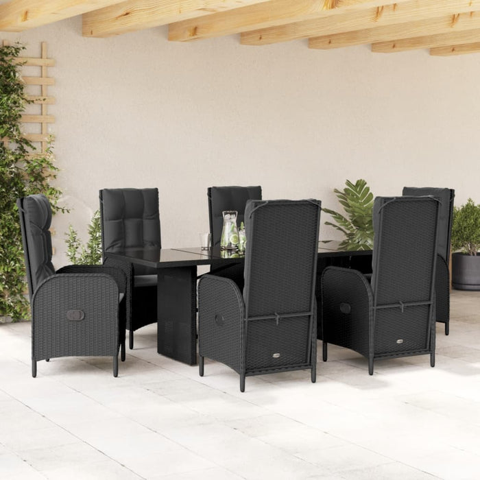 Set da Pranzo da Giardino 7 pz Nero con Cuscini in Polyrattan 3213524