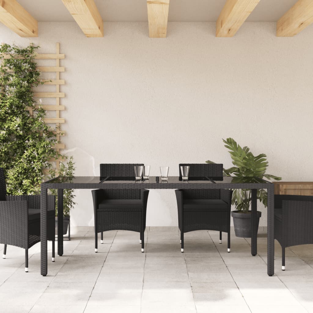 Tavolo da Giardino Piano in Vetro Nero 190x90x75 cm Polyrattan 365592