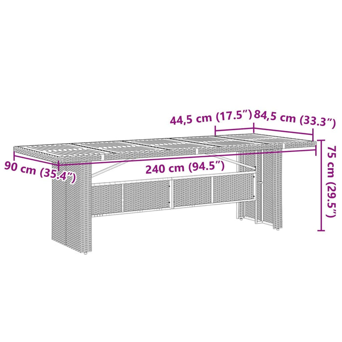 Tavolo Giardino Piano Legno Acacia Grigio 240x90x75 Polyrattan 365596