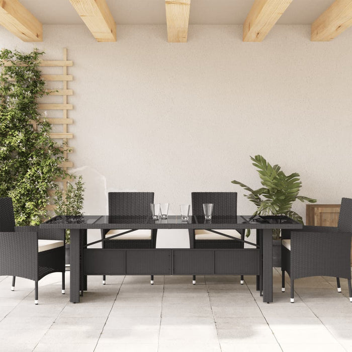 Tavolo da Giardino Piano in Vetro Nero 240x90x75 cm Polyrattan 365597