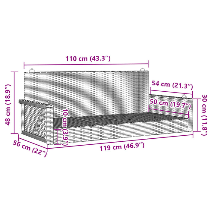 Panchina a Dondolo Marrone 119x56x48 cm in Polyrattan 365626