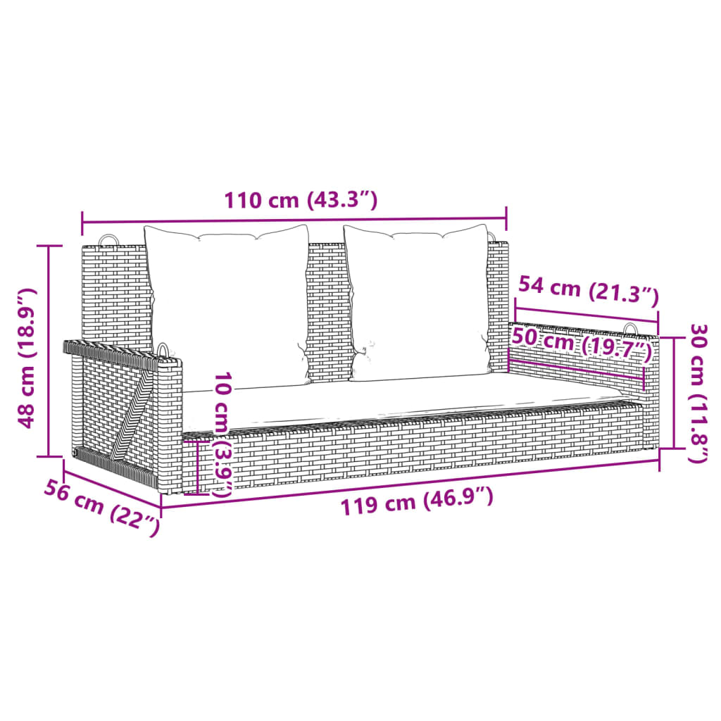 Panchina a Dondolo con Cuscini Beige 119x56x48 cm in Polyrattan 365632