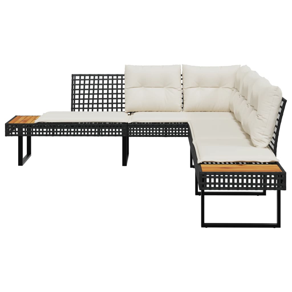 Divano da Giardino con Cuscini a L Nero in Polyrattan e Acacia 365634