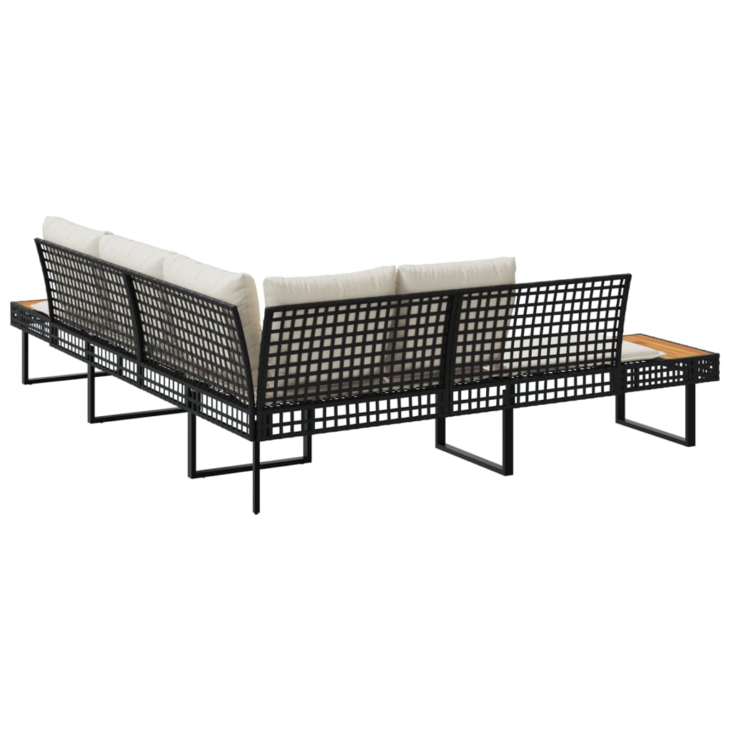 Divano da Giardino con Cuscini a L Nero in Polyrattan e Acacia 365634