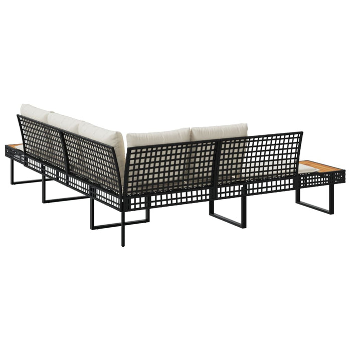 Divano da Giardino con Cuscini a L Nero in Polyrattan e Acacia 365634