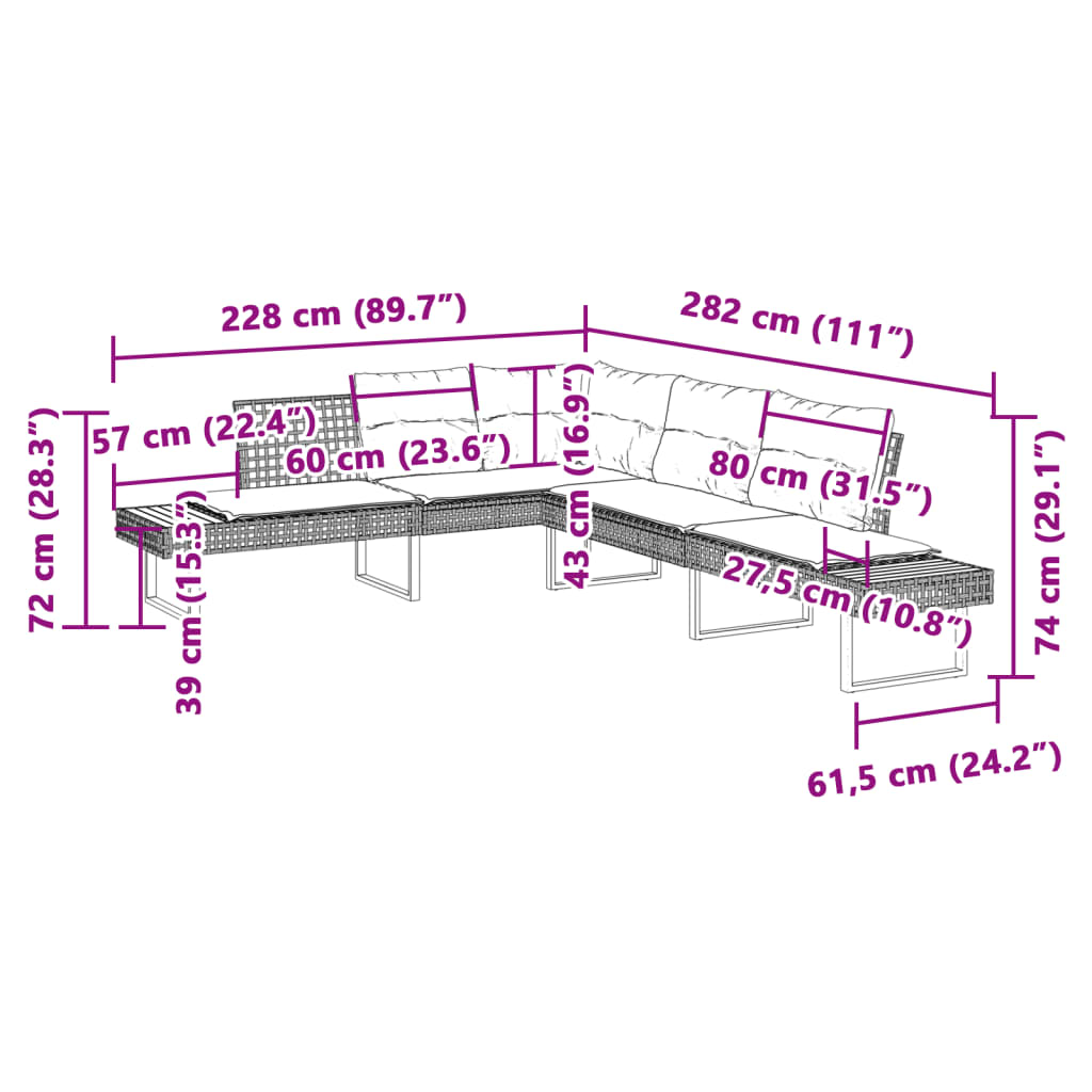 Divano da Giardino con Cuscini a L Nero in Polyrattan e Acacia 365634