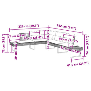 Divano da Giardino con Cuscini a L Nero in Polyrattan e Acacia 365634