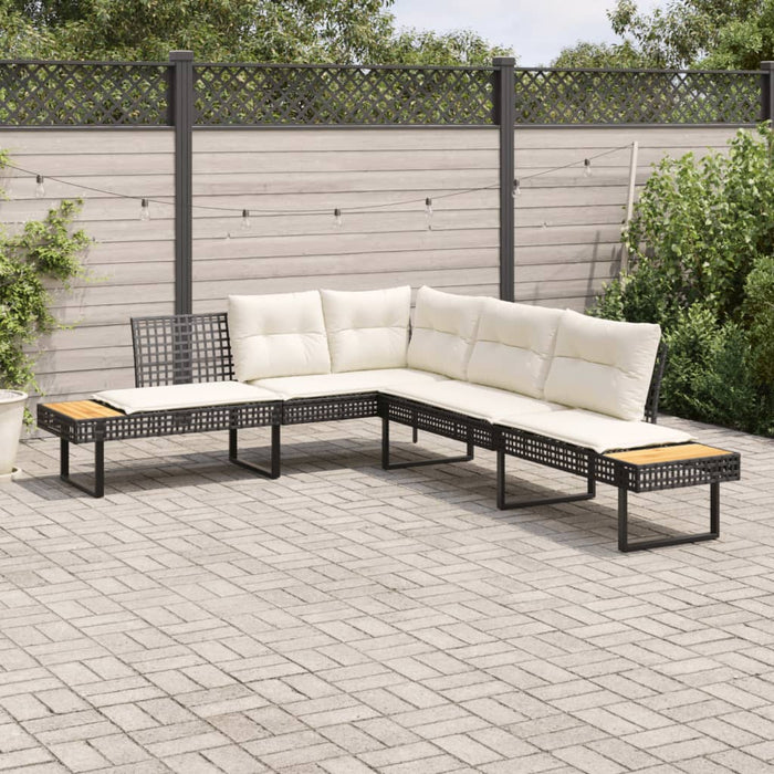 Divano da Giardino con Cuscini a L Nero in Polyrattan e Acacia 365634