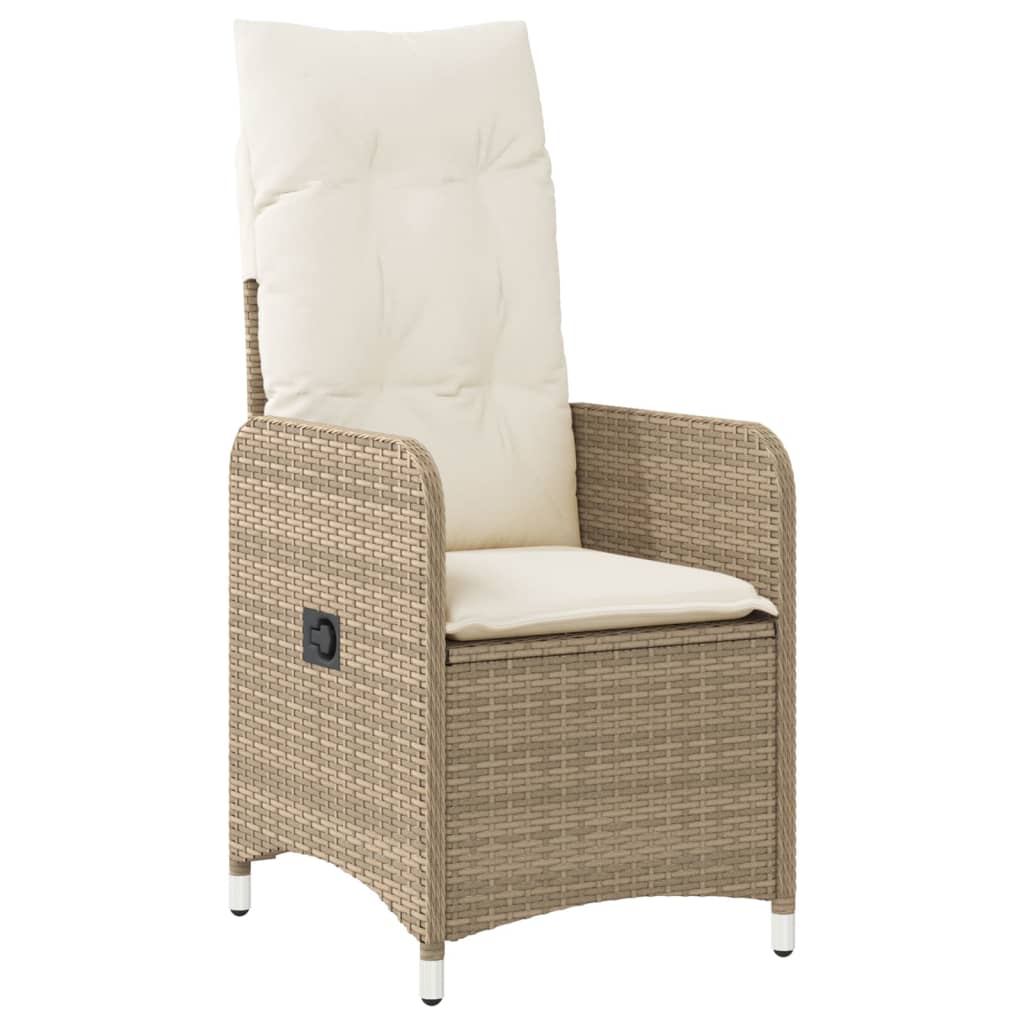 Sedia Reclinabile da Giardino con Cuscini Beige in Polyrattan 365683