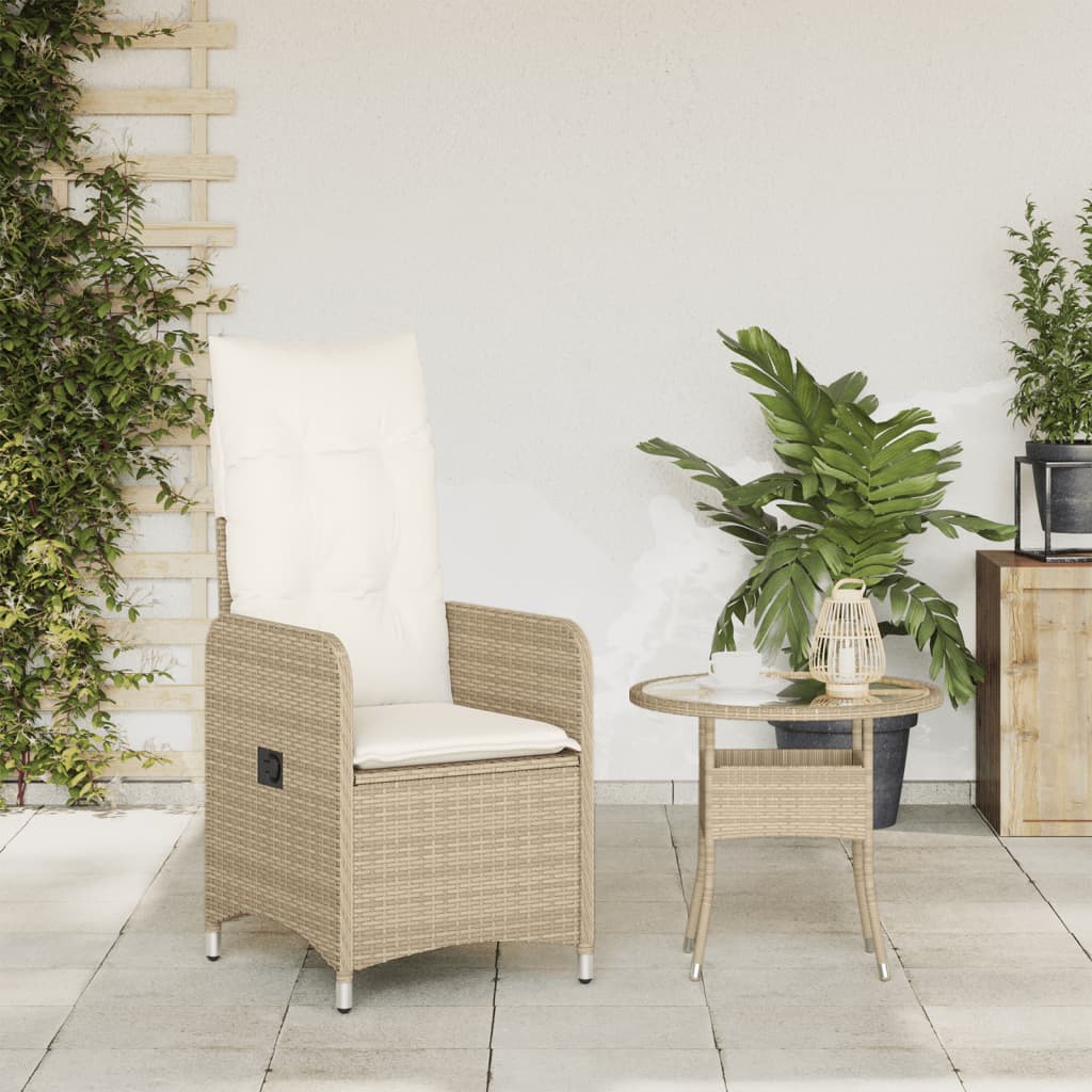 Sedia Reclinabile da Giardino con Cuscini Beige in Polyrattan 365683