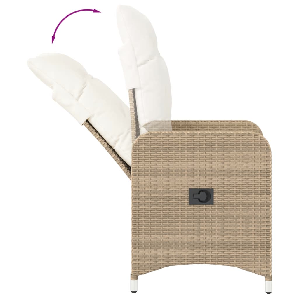 Sedia Reclinabile da Giardino con Cuscini Beige in Polyrattan 365683