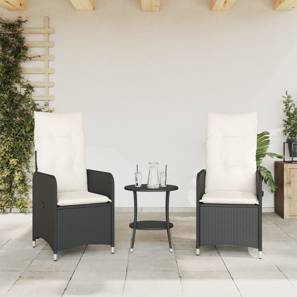 Sedie Reclinabili da Giardino 2 pz con Cuscini Nero Polyrattan 365685