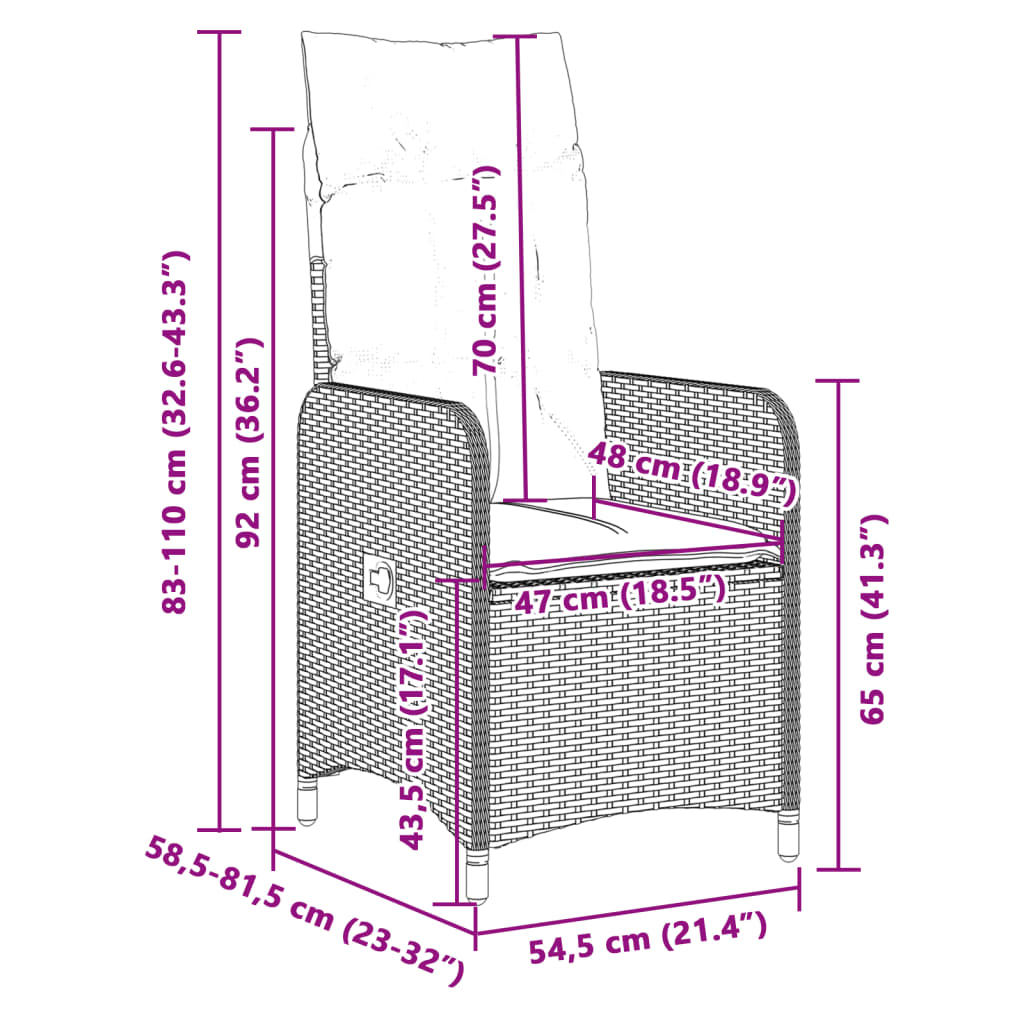 Sedie Reclinabili da Giardino 2 pz con Cuscini Nero Polyrattan 365685