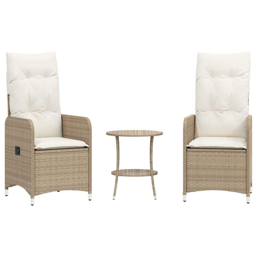 Sedie da Giardino Reclinabili 2pz con Tavolino Polyrattan Beige 365693