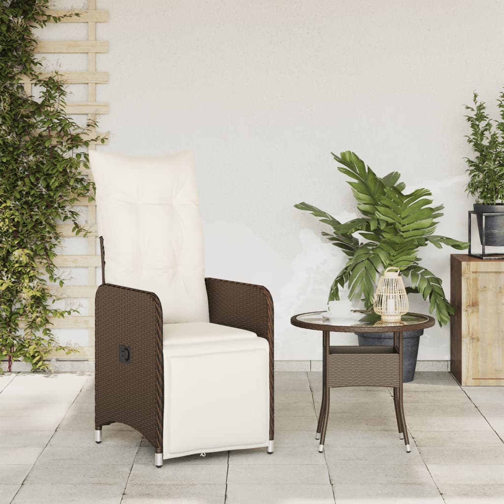 Sedia Reclinabile da Giardino con Cuscini Marrone in Polyrattan 365696