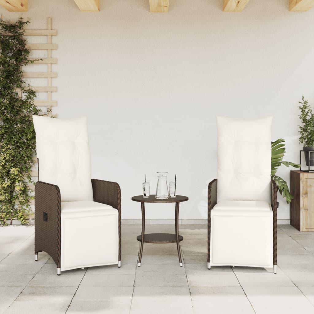 Sedie Reclinabili Giardino 2pz con Cuscini Marrone Polyrattan 365701