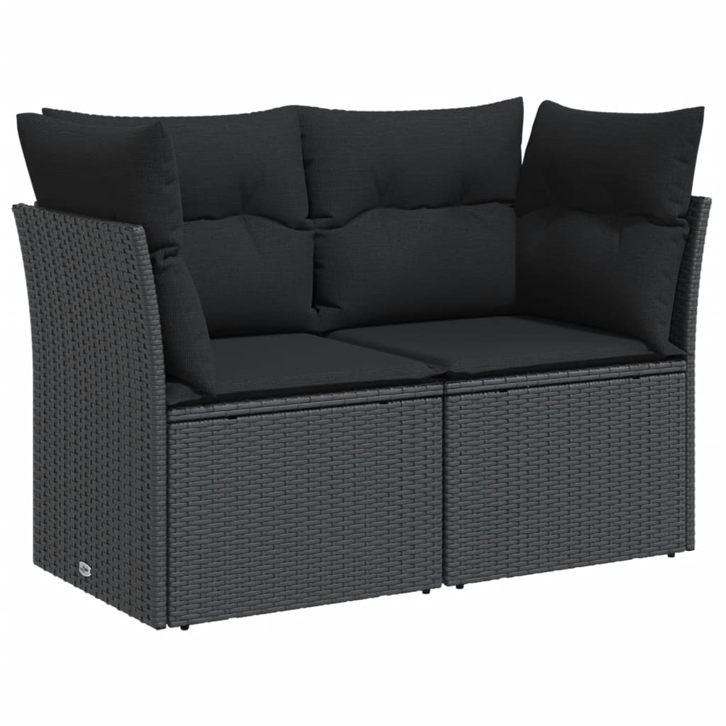 Divano da Giardino con Cuscini a 2 Posti Nero in Polyrattan 365963