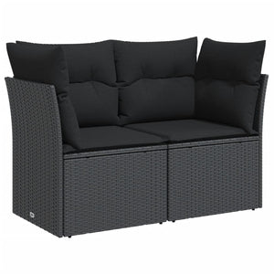 Divano da Giardino con Cuscini a 2 Posti Nero in Polyrattan 365963