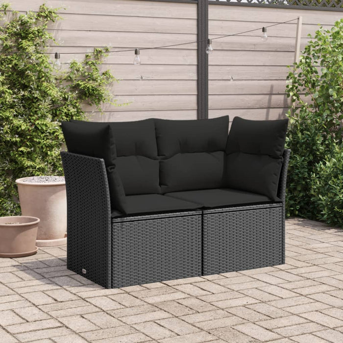 Divano da Giardino con Cuscini a 2 Posti Nero in Polyrattan 365963