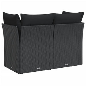 Divano da Giardino con Cuscini a 2 Posti Nero in Polyrattan 365963