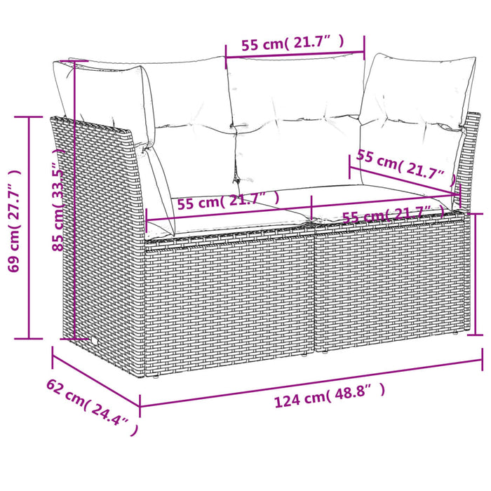 Divano da Giardino con Cuscini a 2 Posti Nero in Polyrattan 365963