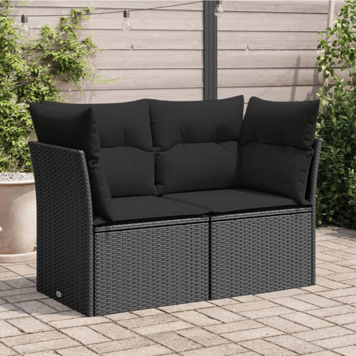 Divano da Giardino con Cuscini a 2 Posti Nero in Polyrattan 365963