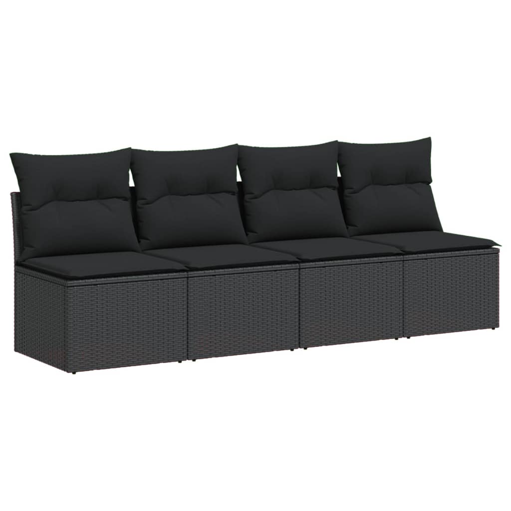 Divano da Giardino con Cuscini a 4 Posti Nero in Polyrattan 365965