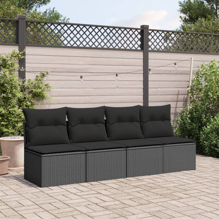 Divano da Giardino con Cuscini a 4 Posti Nero in Polyrattan 365965