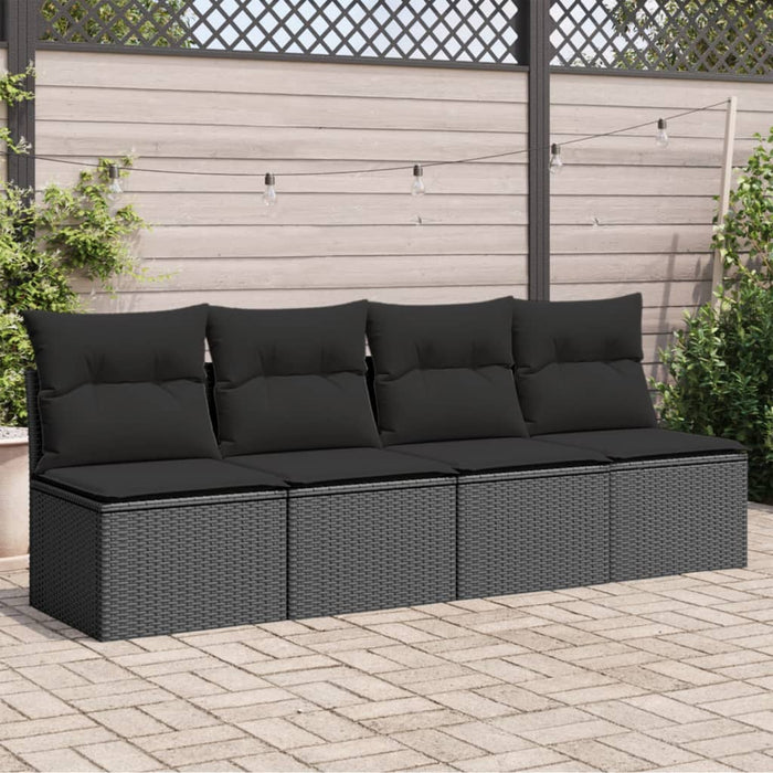 Divano da Giardino con Cuscini a 4 Posti Nero in Polyrattan 365965