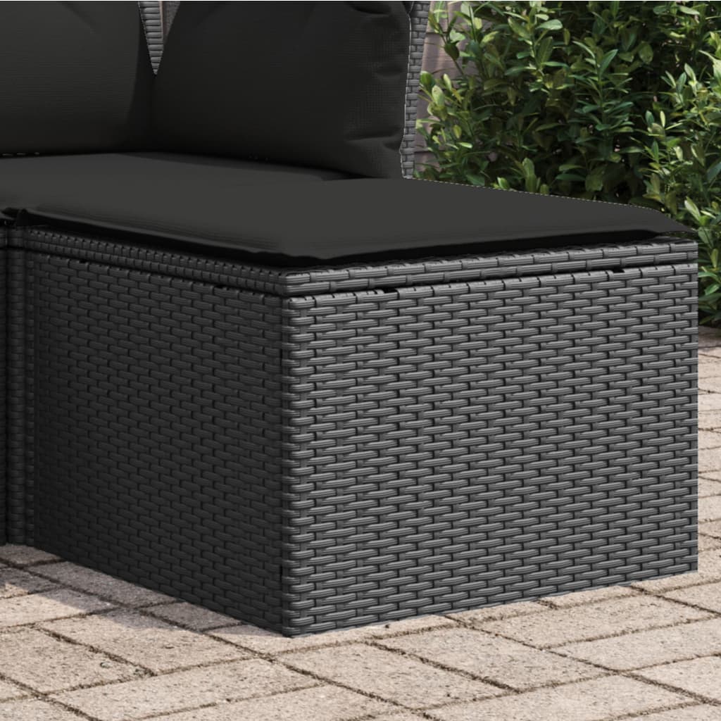 Sgabello Giardino con Cuscino Nero 55x55x37 cm in Polyrattan 365966