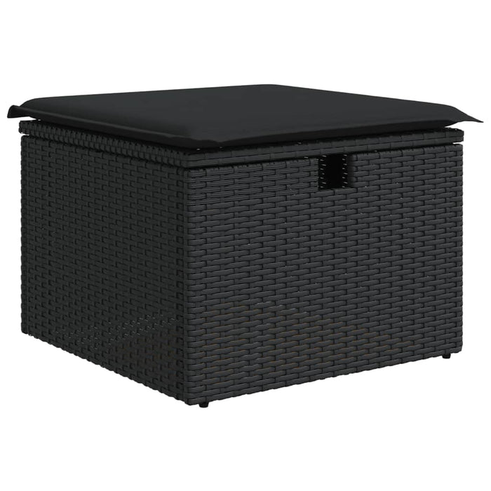 Sgabello Giardino con Cuscino Nero 55x55x37 cm in Polyrattan 365967