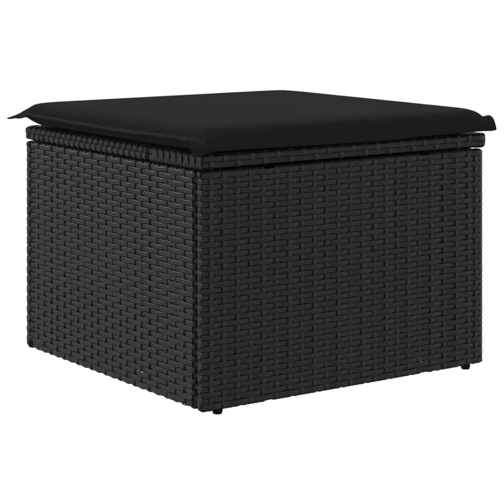 Sgabello Giardino con Cuscino Nero 55x55x37 cm in Polyrattan 365967