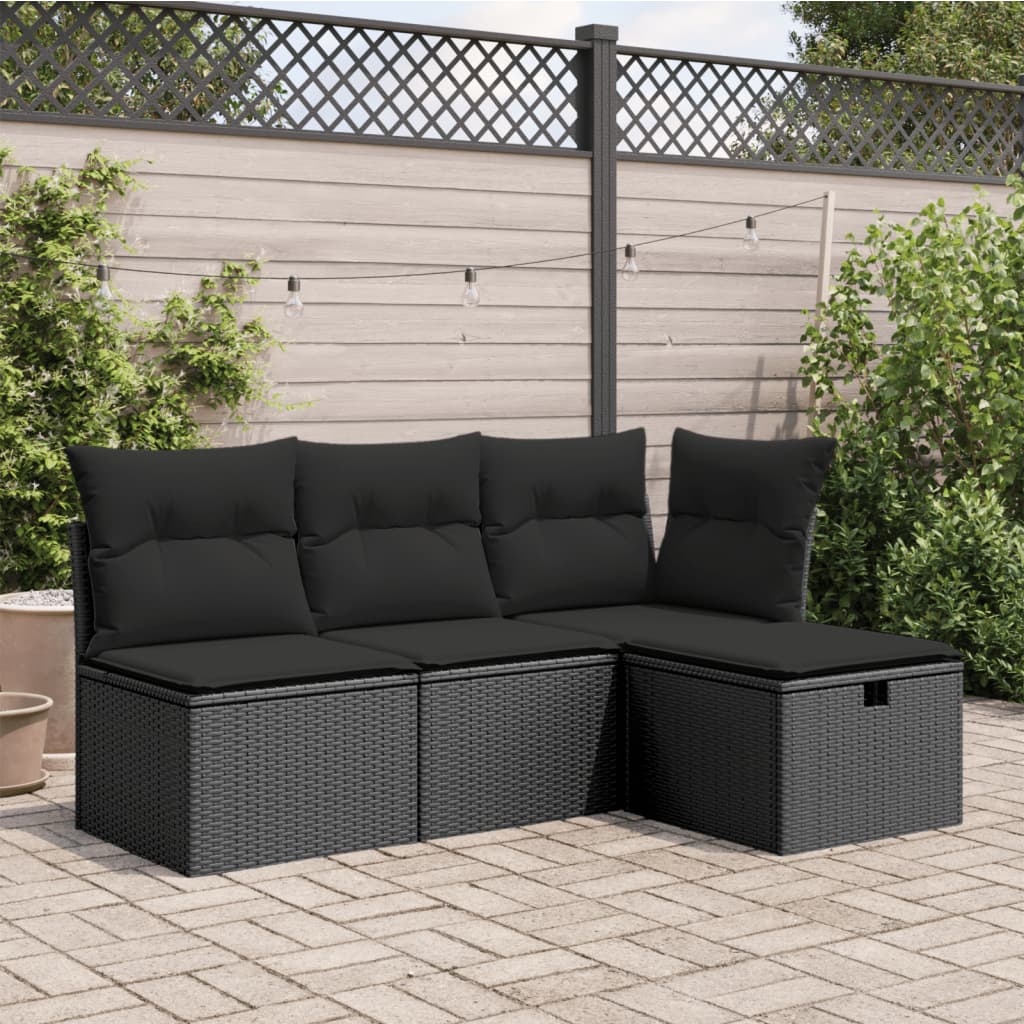 Sgabello Giardino con Cuscino Nero 55x55x37 cm in Polyrattan 365967