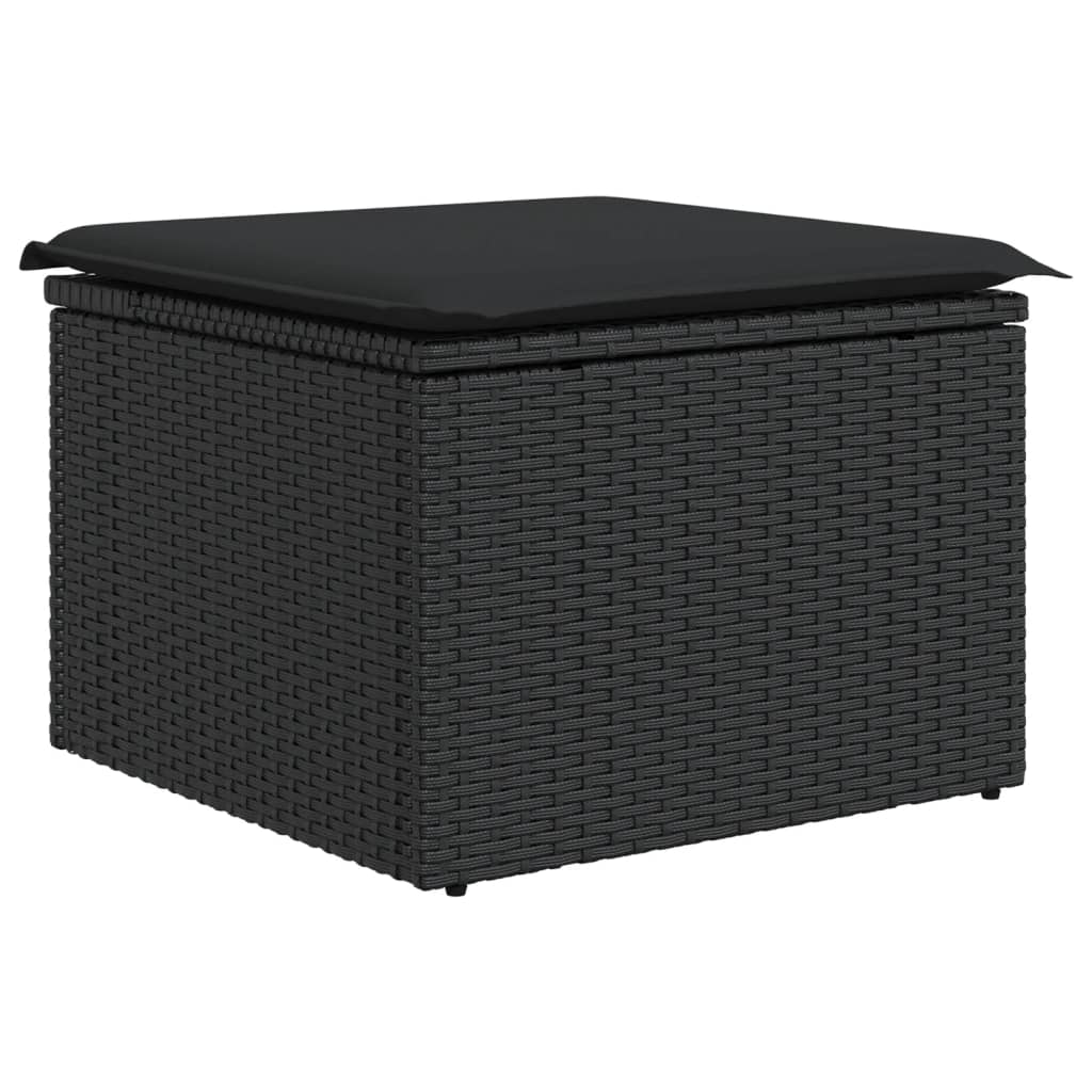 Sgabello Giardino con Cuscino Nero 55x55x37 cm in Polyrattan 365968