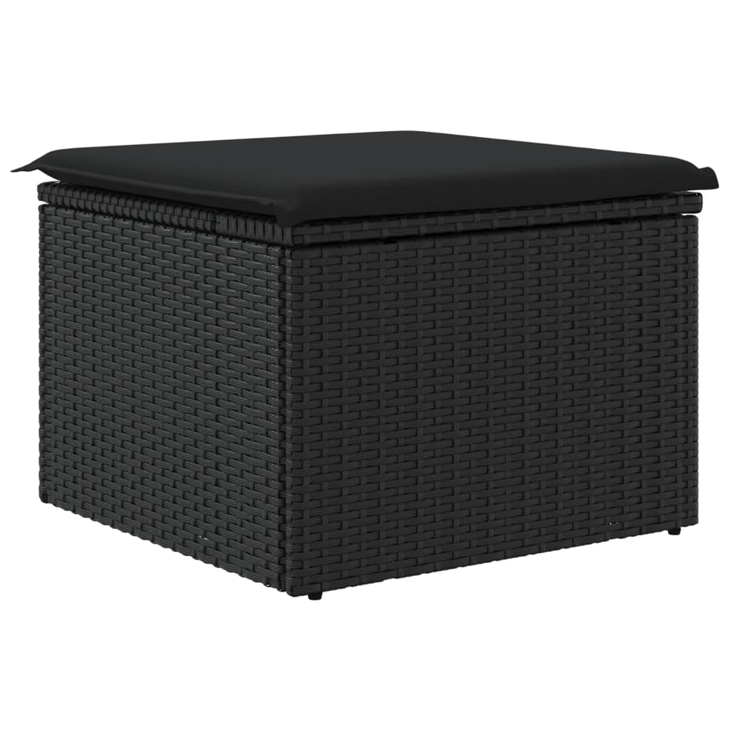 Sgabello Giardino con Cuscino Nero 55x55x37 cm in Polyrattan 365968