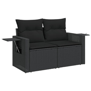 Divano da Giardino con Cuscini a 2 Posti Nero in Polyrattan 365972