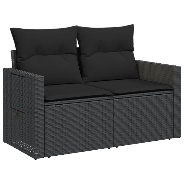 Divano da Giardino con Cuscini a 2 Posti Nero in Polyrattan 365972