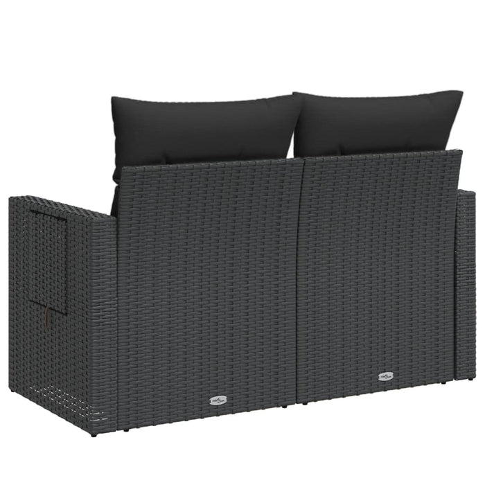 Divano da Giardino con Cuscini a 2 Posti Nero in Polyrattan 365972