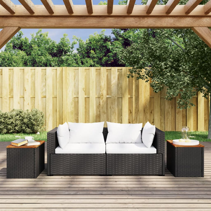 Tavolini Giardino 2pz Neri 55x34x37cm Polyrattan Legno Massello 365980