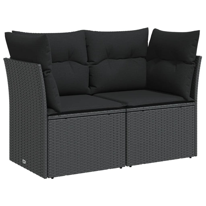 Divano da Giardino con Cuscini a 2 Posti Nero in Polyrattan 365986