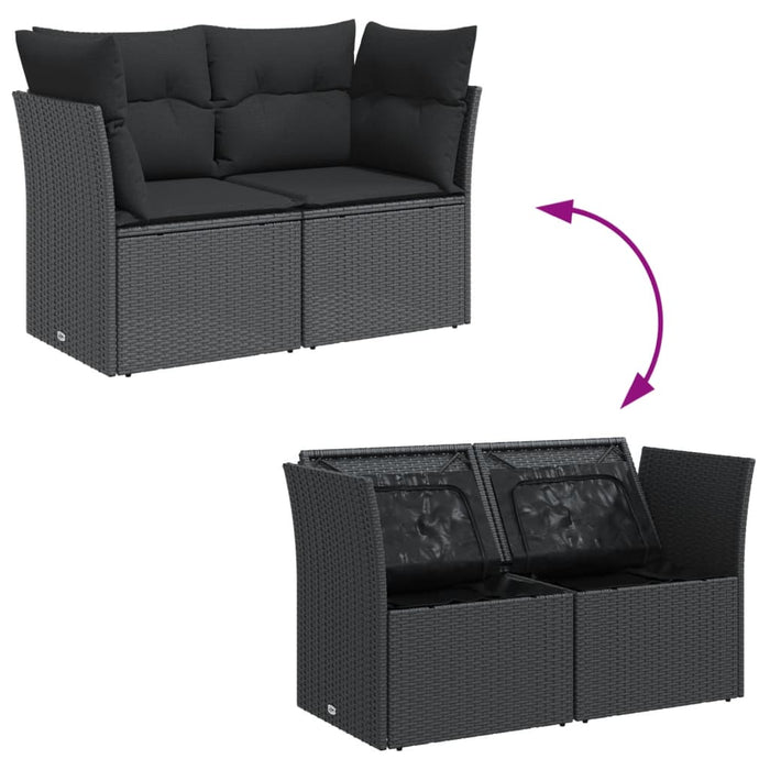 Divano da Giardino con Cuscini a 2 Posti Nero in Polyrattan 365986