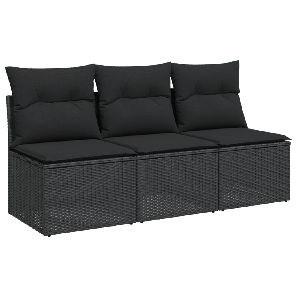 Divano da Giardino a 3 Posti con Cuscini Nero in Polyrattan 365988