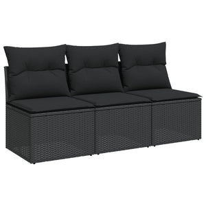 Divano da Giardino a 3 Posti con Cuscini Nero in Polyrattan 365988