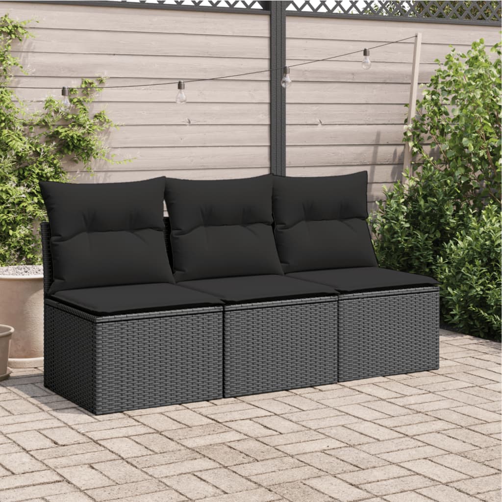 Divano da Giardino a 3 Posti con Cuscini Nero in Polyrattan 365988