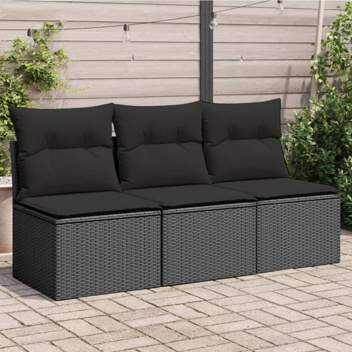 Divano da Giardino a 3 Posti con Cuscini Nero in Polyrattan 365988