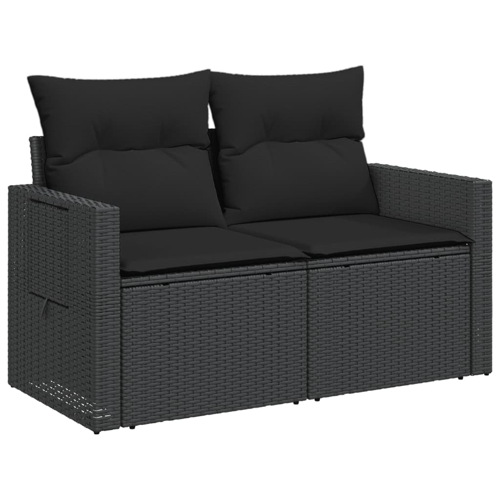 Divano da Giardino con Cuscini a 2 Posti Nero in Polyrattan 365990