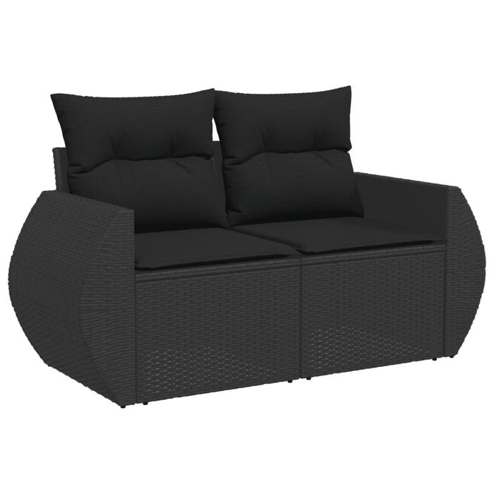 Divano da Giardino con Cuscini a 2 Posti Nero in Polyrattan 365991