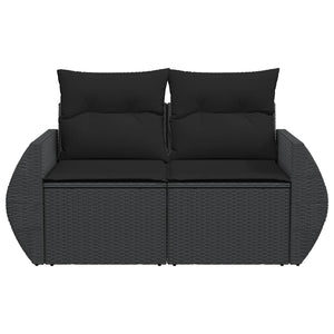 Divano da Giardino con Cuscini a 2 Posti Nero in Polyrattan 365991