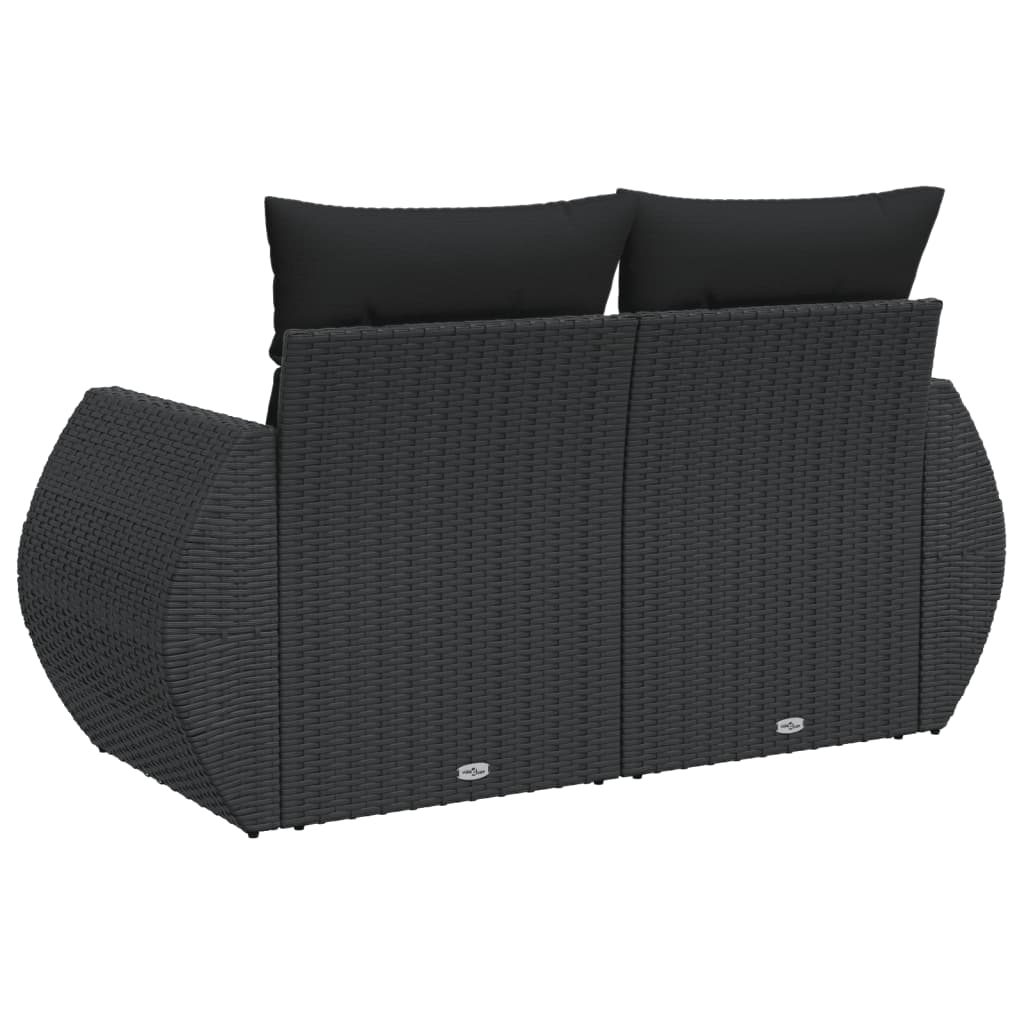 Divano da Giardino con Cuscini a 2 Posti Nero in Polyrattan 365991